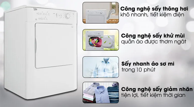 Máy sấy quần áo Beko 7kg thông hơi mã số DV7110